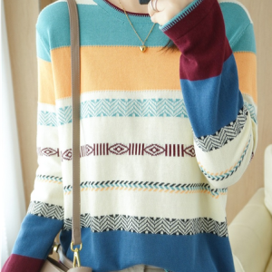 Women Yarn/Wool Yarn Ethnic Long Sleeve Comfy Boho Sweater, Sweaters, color:Green|size:XXL, Noracora