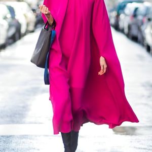 Elegant Loose Stand Collar Plain Dress, Midi Dresses, color:Rose Red|size:XXL, Stylewe