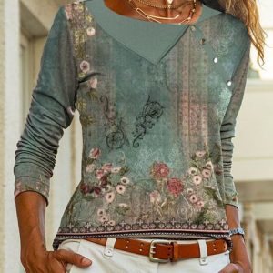 Loose Ethnic Casual Shawl Collar Shirt, Shirts & Blouses, color:Green|size:XXL, JustFashionNow