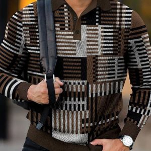 Casual Polo Collar Polo Shirt, Polos, color:Deep Brown|size:3XL, JustFashionNow
