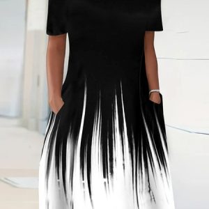 Women Casual Loose Crew Neck Pockets Ombre Dress, Midi Dresses, Roselinlin - Online Catalog