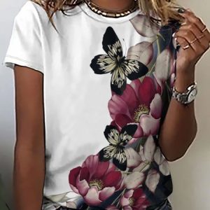 Women's Animal Butterfly Floral Casual T-Shirt, color:As Picture|size:3XL, Lilicloth.com