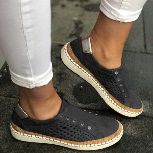 Women Casual Summer Slip On Hollow-Out Sneakers, Sneakers, color:Black|size:US 11, JustFashionNow