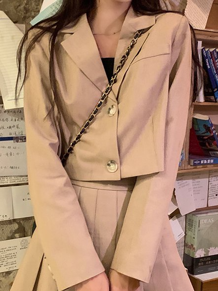 Basic Lapel Blazer, Blazers, color:Khaki|size:M, JustFashionNow