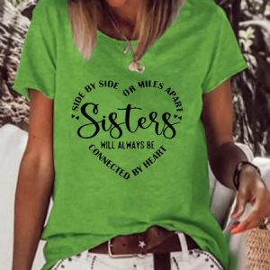 Women's Sisters Will Always Be Connected By Heart T-shirt, color:Green|size:3XL, Lilicloth.com