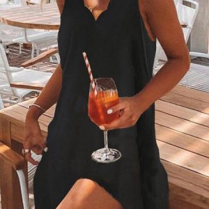 Loosen Casual Solid  V Neck  Prom Dresses, Casual Dresses, color:Black|size:XXL, JustFashionNow