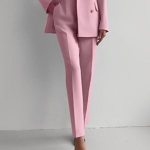 Regular Fit Plain Elegant Fashion Pants, Pants, color:Pink|size:XS, Stylewe