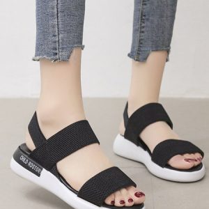Women Letter Graphic Fastener Sports Sandals, Sandals, color:Black|size:40, JustFashionNow