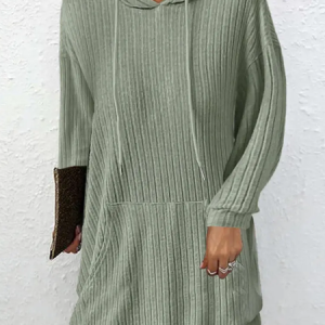 Women Plain Hoodie Long Sleeve Comfy Casual Midi Dress, Dresses, color:Green|size:XXL, Noracora