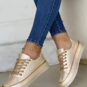 Chain Decor Lace-up Casual Skate Shoes, Sneakers&Athletic, color:Golden|size:43, catalog Noracora shop