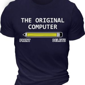 Men's The Original Computer Print Delete Funny Graphic Printing Cotton Text Letters Loose Casual T-Shirt, color:Purplish blue|size:3XL, Lilicloth.com