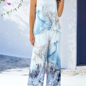 Casual Ombre Loose Crew Neck Two-Piece Set, Suit Set, color:Blue|size:XXL, JustFashionNow