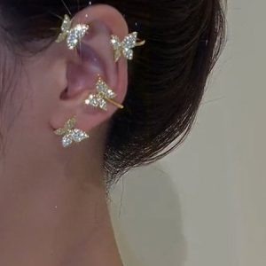 Alloy Rhinestone Butterfly Cuff Earrings, color:Color4|size:One-size, Lilicloth.com