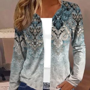 V Neck Long Sleeve Ethnic Regular Loose Kimono For Women, Kimono, color:Blue|size:XXL, catalog Noracora shop