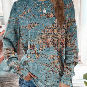 Ethnic Crew Neck Sweatshirt, Sweatshirts & Hoodies, color:Blue|size:XXL, JustFashionNow