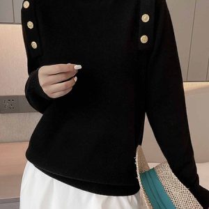 Daily Turtleneck Long sleeve Plain Regular Fit Sweater, Pullovers, color:Black|size:XXL, Stylewe