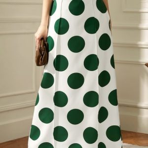 Stylewe Regular Fit Urban Polka Dots Skirt, Skirts, color:Green|size:XXL, Stylewe