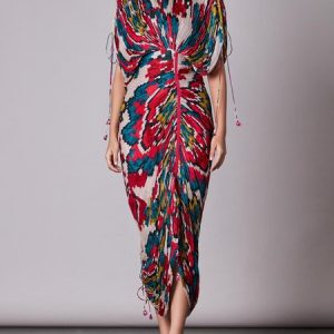 Crew Neck Regular Fit Floral Dress, Midi Dresses, color:As Picture|size:XXL, Stylewe