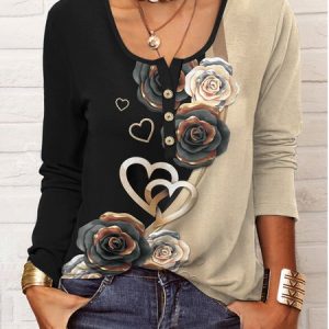 Regular Fit Color Block Crew Neck Top, T-Shirts, color:Multicolor|size:3XL, JustFashionNow