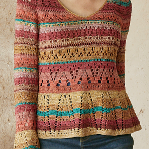 Women Yarn/Wool Yarn Color Block Long Sleeve Comfy Boho Sweater, Sweaters, color:Multicolor|size:XXL, Noracora