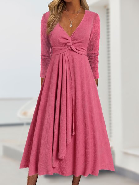 Regular Fit Casual V Neck Dress, Dresses, color:Red|size:XXL, JustFashionNow