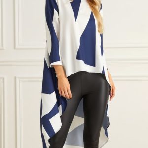 Loose A-Line Long sleeve Stand Collar Urban Blouse, Blouses and Shirts, color:Blue|size:XXL, Stylewe