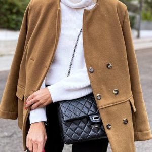 Urban Crew Neck Woolen Overcoat, Jackets, color:Camel|size:XXL, JustFashionNow
