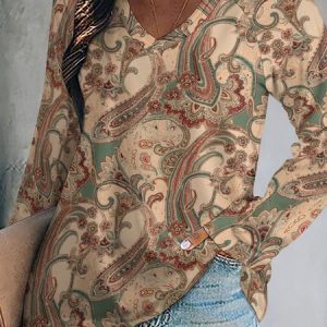 Casual Cashew Flowers V Neck Long Sleeve T-shirt, T-shirts, color:Multicolor|size:5XL, Noracora
