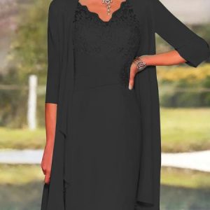 Charming Two Pieces Lace Mother of the Bride Groom Wedding Guest Formal Dress With Cardigan, Formal Dresses, color:Black|size:XXL, JustFashionNow