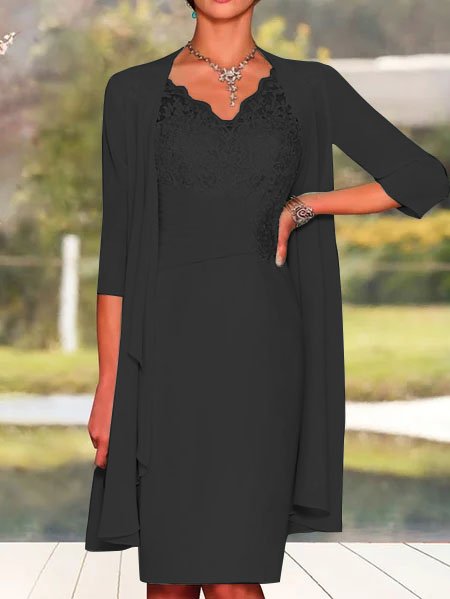 Charming Two Pieces Lace Mother of the Bride Groom Wedding Guest Formal Dress With Cardigan, Formal Dresses, color:Black|size:XXL, JustFashionNow