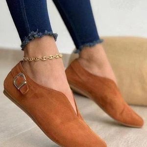 Vintage Casual V-Buckle Flat Shoes, Flats, color:Brown|size:43, JustFashionNow