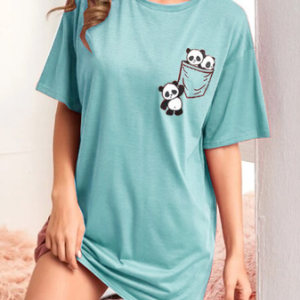 Animal Printing Loose Casual Lounge Dress, Loungewear & Sleepwear, color:Aqua|size:XL, JustFashionNow