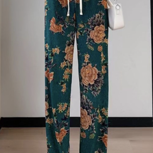 Casual Floral Long Drawstring Pant, Pants, color:darkgreen|size:XXL, Noracora