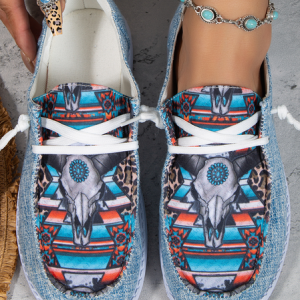Women's Ethnic Pattern Denim Loafers Comfortable & Lightweight Ladies Shoes, color:As Picture|size:43, Lilicloth.com