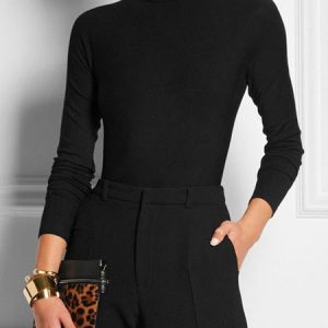 Daily Turtleneck Plain Long Sleeve Simple  Basic Top, Tees, color:Black|size:XXL, Stylewe