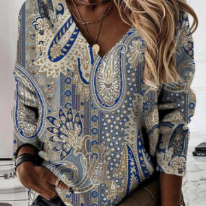 Paisley Loose V Neck Sweatshirt, Sweatshirts & Hoodies, color:Multicolor|size:XXL, JustFashionNow