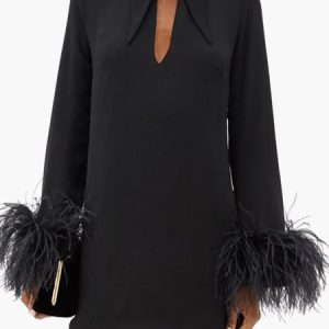 Lady Long Sleeve Solid Regular Fit Black Mini Dress, Mini Dresses, color:Black|size:XXL, Stylewe