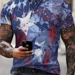 CMen's Flag Graphic Printing 4th Of July asual Independence Day Crew Neck T-Shirt, color:As Picture|size:3XL, Lilicloth.com