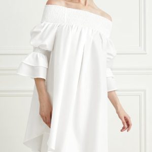 Stylewe Loose Short sleeve Cold Shoulder Elegant Skirt Dress, Dresses, color:White|size:XXL, Stylewe
