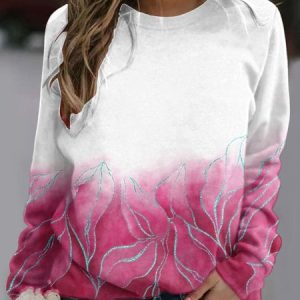 Casual Crew Neck Gradient Pattern Sweatshirt, Hoodies & Sweatshirts, color:Pink|size:XXL, Noracora