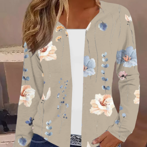 Floral Long sleeve Casual Kimono, Kimono, color:Khaki|size:XS, catalog Noracora shop