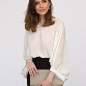 Plain Batwing Cocktail Crew Neck Cocoon Blouse, Blouses and Shirts, color:White|size:S, Stylewe