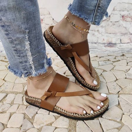 Women Casual Summer Daily Comfy Slip On Sandals, Sandals, color:Brown|size:42, JustFashionNow