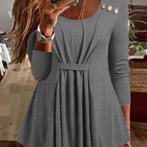 Casual Plain Regular Fit Crew Neck Top, Tops, color:Gray|size:XXL, JustFashionNow