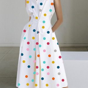 Urban Shirt Collar Polka Dots Midi Dress, Maxi Dresses, color:Multicolor|size:XS, Stylewe