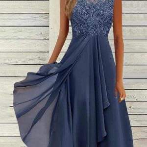 Casual Plain Regular Fit Party Dress, Formal Dresses, color:Blue|size:3XL, JustFashionNow