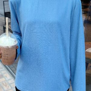 Casual Plain Crew Neck Long Sleeve T-shirt, T-shirts, color:Blue|size:XXL, Noracora