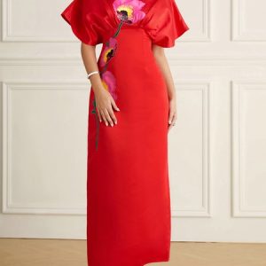 Stylewe Embroidery Elegant Satin Dress & Party Dress, Wedding Guest Dresses, color:Black|size:XXL, Stylewe
