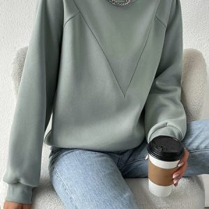 Crew Neck Casual Loose Plain Sweatshirt, Hoodies & Sweatshirts, color:mint|size:XXL, Noracora