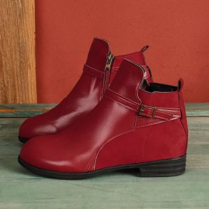 Women Vintage Round Toe Chunky Heel Casual Short Boots, Boots, color:Red|size:43, JustFashionNow